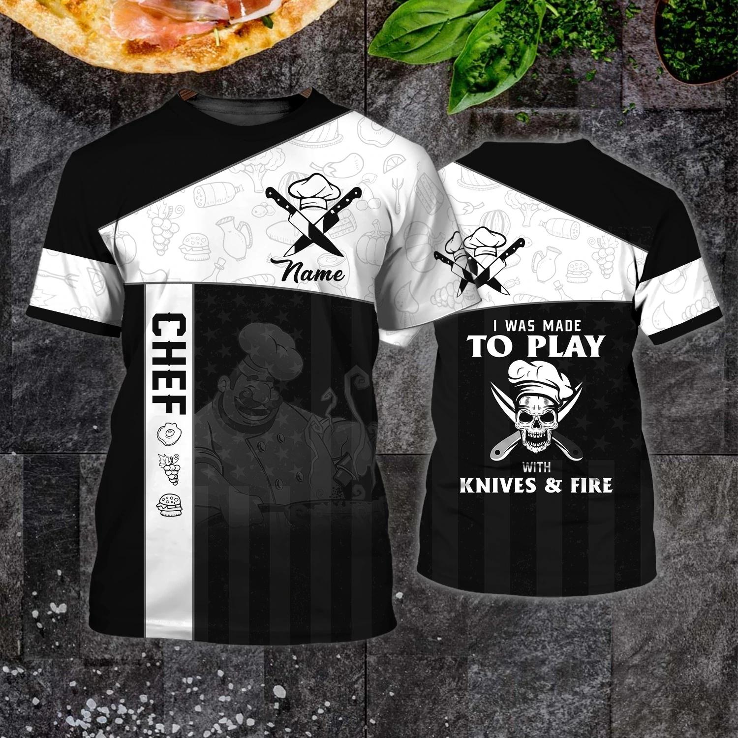 Xuhaijian02 Chef-koksuniform voor heren, gepersonaliseerd T-shirt met naam, 3D-print, informeel, 2025, snel drogend en ademend, grote maat S
