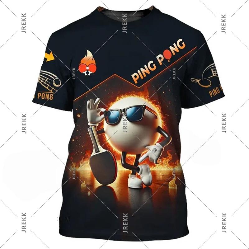 Chaokebang Tafeltennis-treinuniform T-shirt voor heren en dames, grappige 3D-print, korte mouwen, pingpong-hobby, sport, ronde hals, mode-T-shirt M