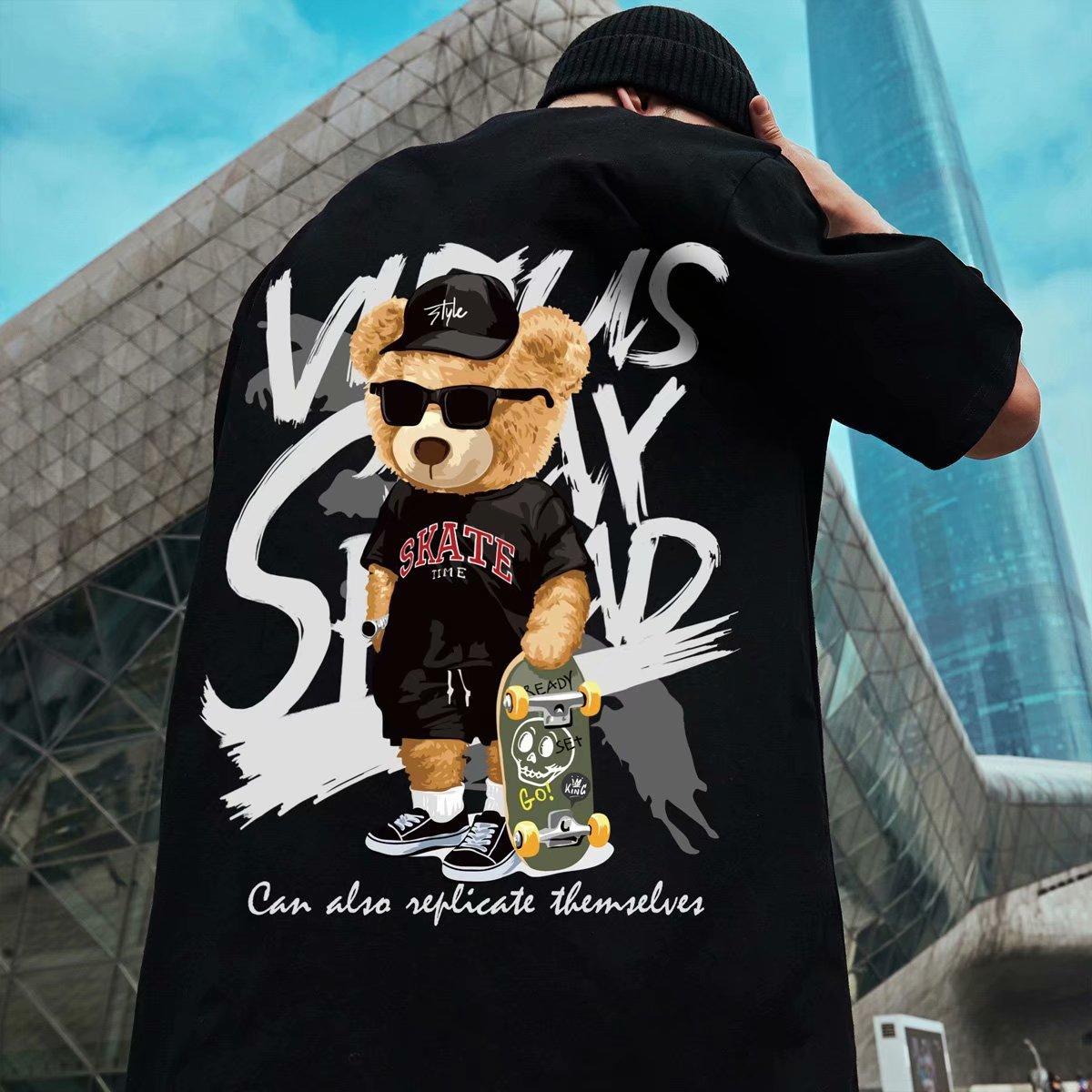 Custer Men Clothes Mall Hiphop Beer Print Korte mouwen T-shirt heren Trend Ins Losse Grote Maat T-shirt Zomer Mannelijke Trui T-shirt XL