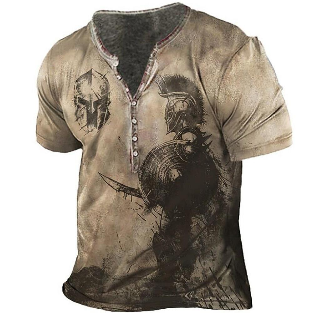 Haodingfushi Mannen Kleding Mode Polyester V Kraag Knop T-shirt, Mannen Casual Vintage Stijl Punk T-shirt, Mannen Fitness T-shirt. XXL
