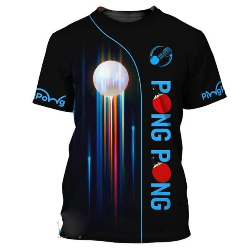 Chaokebang Tafeltennis-treinuniform T-shirt voor heren en dames, grappige 3D-print, korte mouwen, pingpong-hobby, sport, ronde hals, mode-T-shirt XL