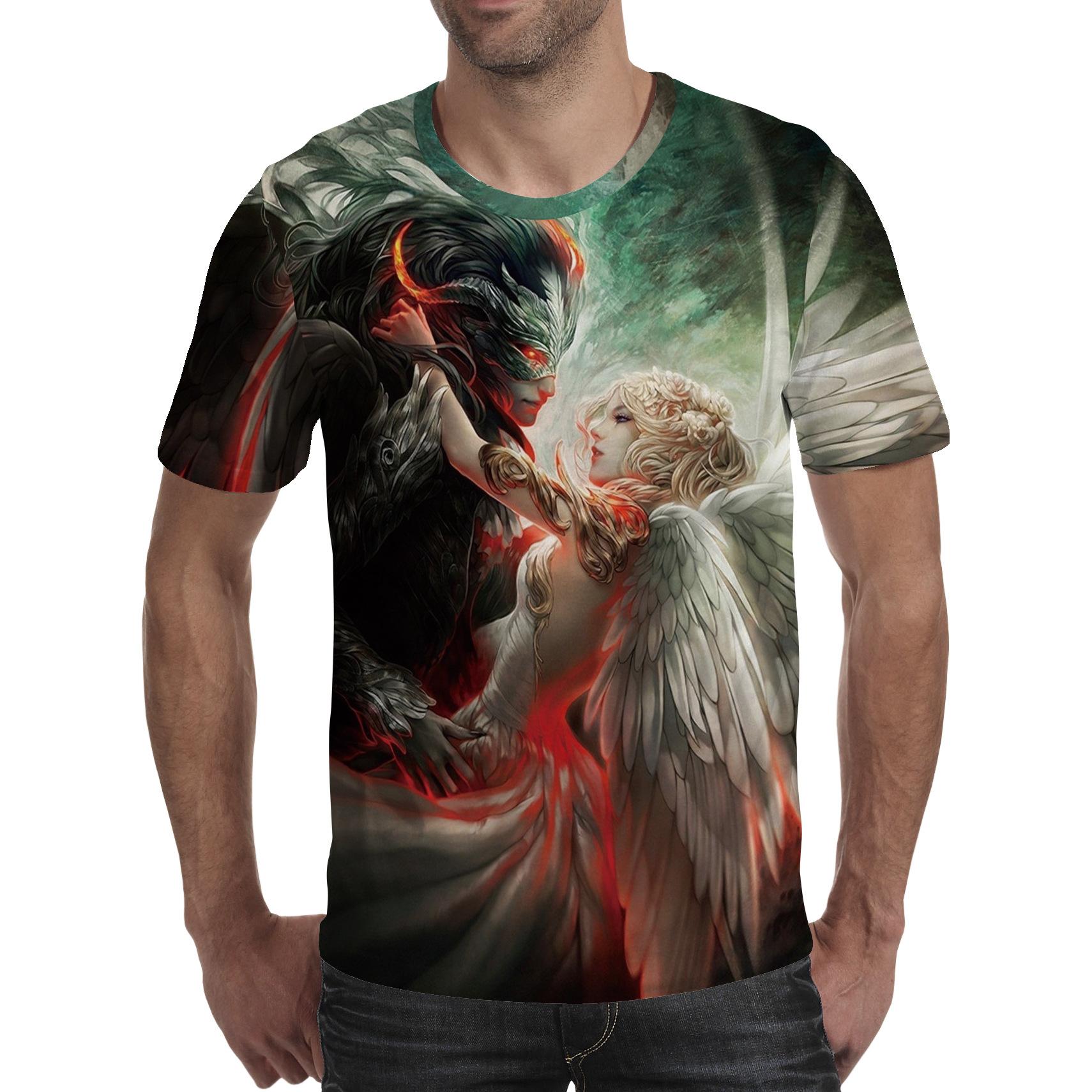 TIP723 Mannen T-shirt Geest Anime 3D Fluorescerende Angel Print T-shirt Unisex-Volwassen Hipster 3D T-shirts Straat Hip hop Oversized T-shirt XXXL
