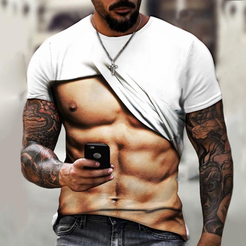 Xin nan zhuang Zomer Mode Persoonlijkheid Borst Spier Abs Grafische T-shirts Mannen Casual Hip Hop Harajuku 3D Grappig Gedrukt Korte Mouw Tees top M