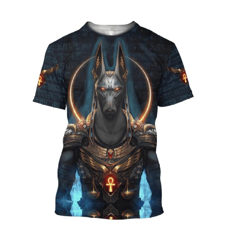 ETST 03 2023 Zomermode Oude Horus Egyptische God Anubis 3D Print T-shirt O Hals Streetwear Casual Cartoon Anime Korte Mouw Tee XL