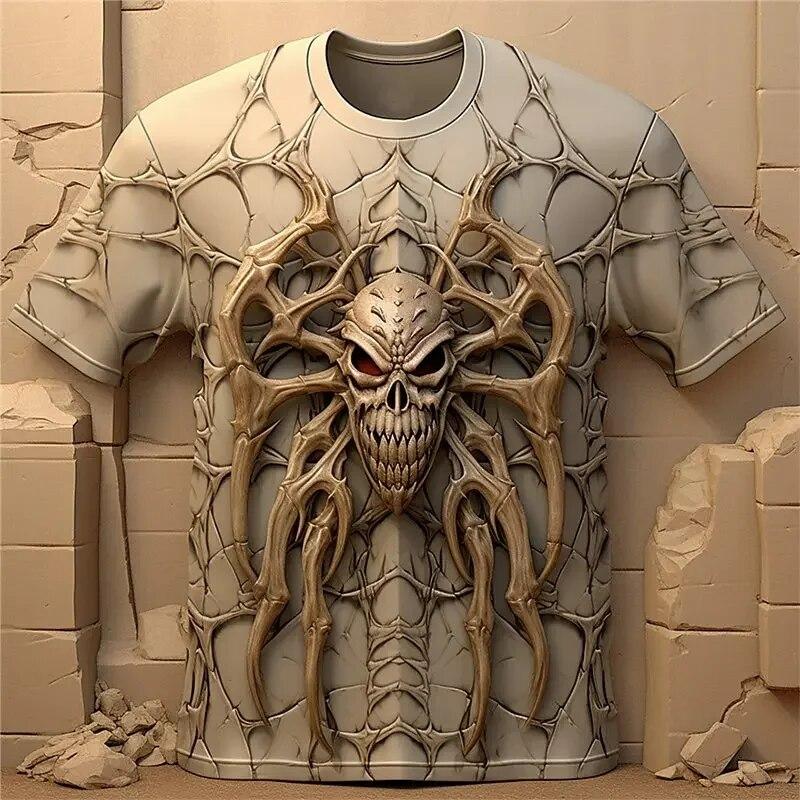 ETST 03 Mode 3D Spider bedrukt T-shirt voor mannen Grappig schedelpatroon Oversized T-shirts Zomer Casual O-hals Korte mouw Trui Tops XL