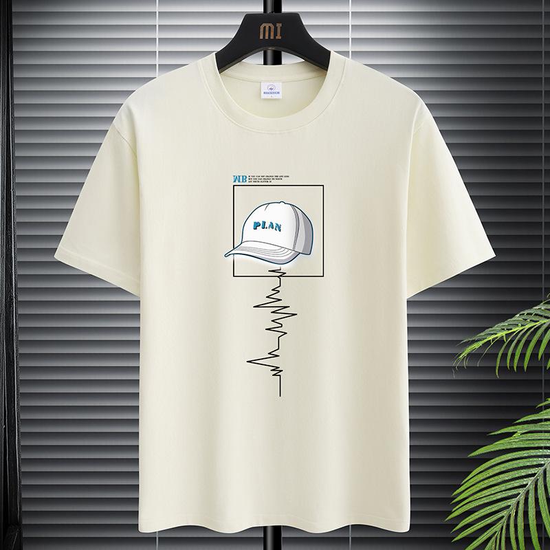 Cloth W T-Shirt for Men  Clothing Fitness White O Neck Anime Man T-shirt for Male Oversized S-5XL Men T-shirts Goth Punk Hat Print 3XL beige