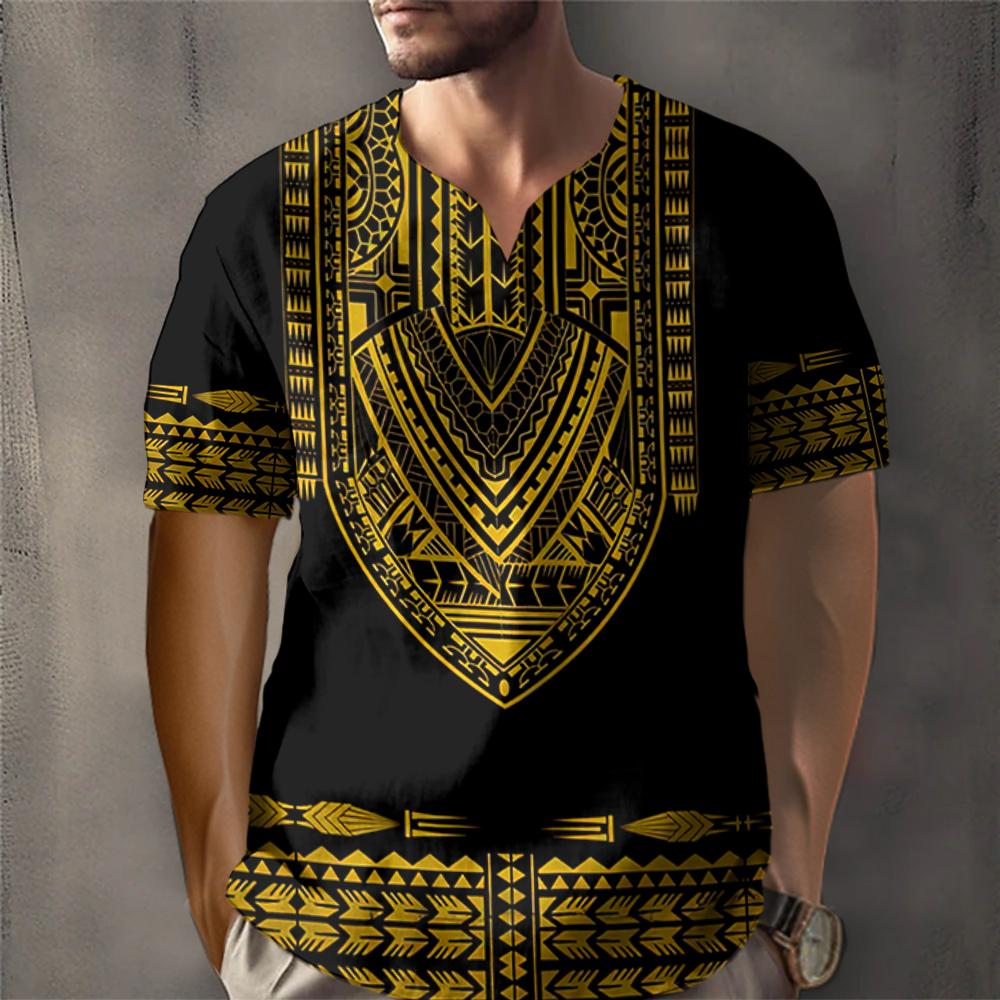 ETST 03 Dashiki T-shirt voor heren 3D-print Etnisch T-shirt met korte mouwen Oversized gestreept patroon T-shirts Tops Losse casual herenkleding XL L