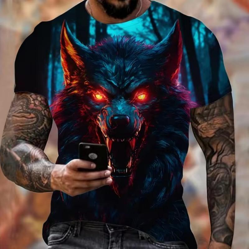 Forever Men Animal Harajuku Graphic 3D Print T-Shirt Fashion Wolf Pattern Short Sleeve Summer Men's Clothing Breathable Fitness T-Shirts XL