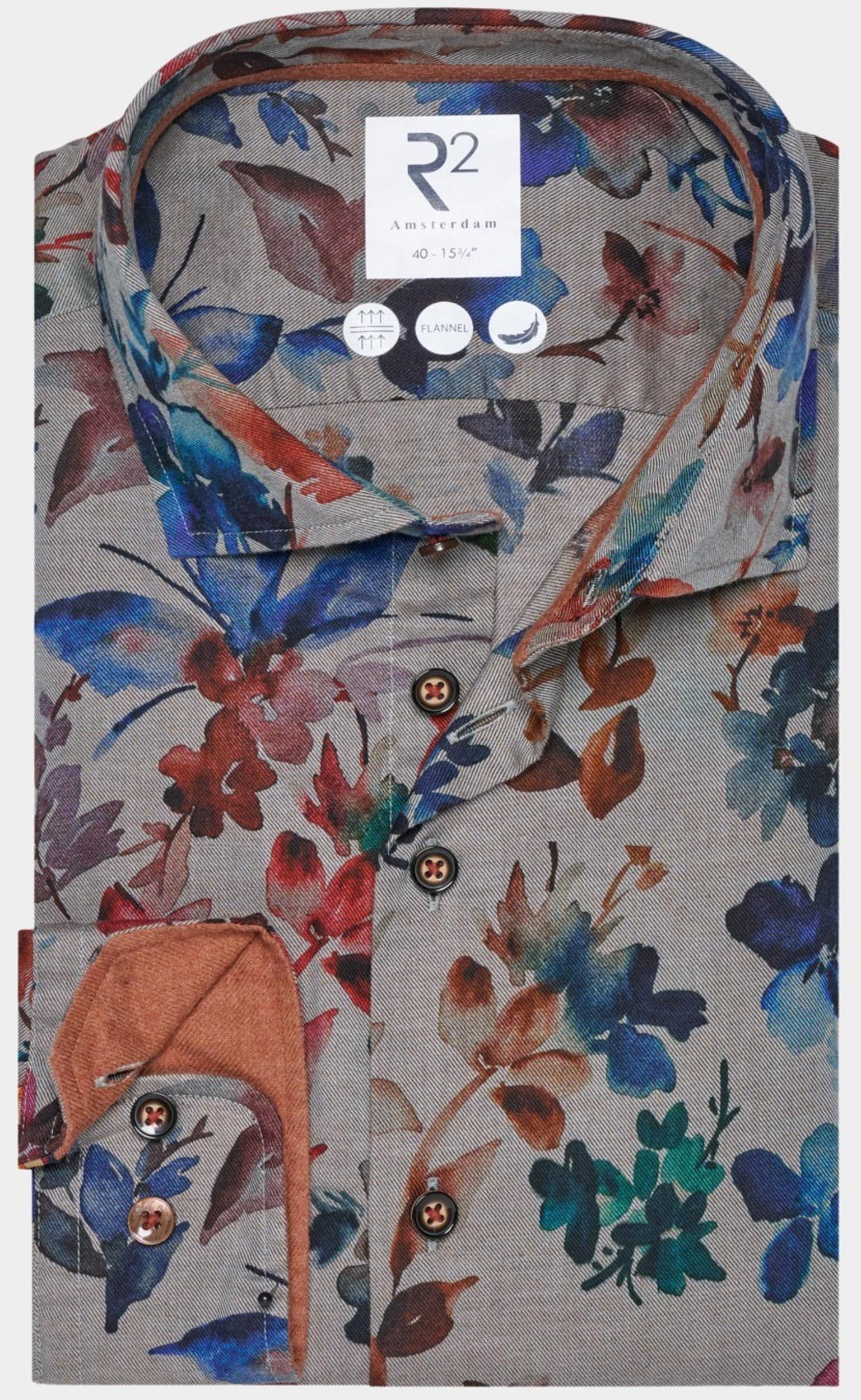 R2 Amsterdam Casual hemd lange mouw flower print on flannel 130.wsp.102/073
