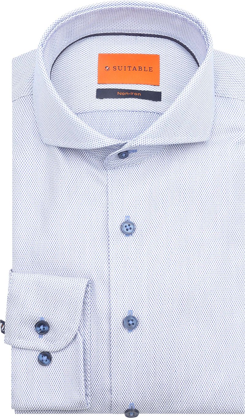 Suitable Overhemd Jacquard Luxe Blauw
