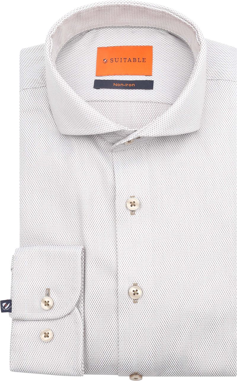 Suitable Overhemd Jacquard Luxe Beige