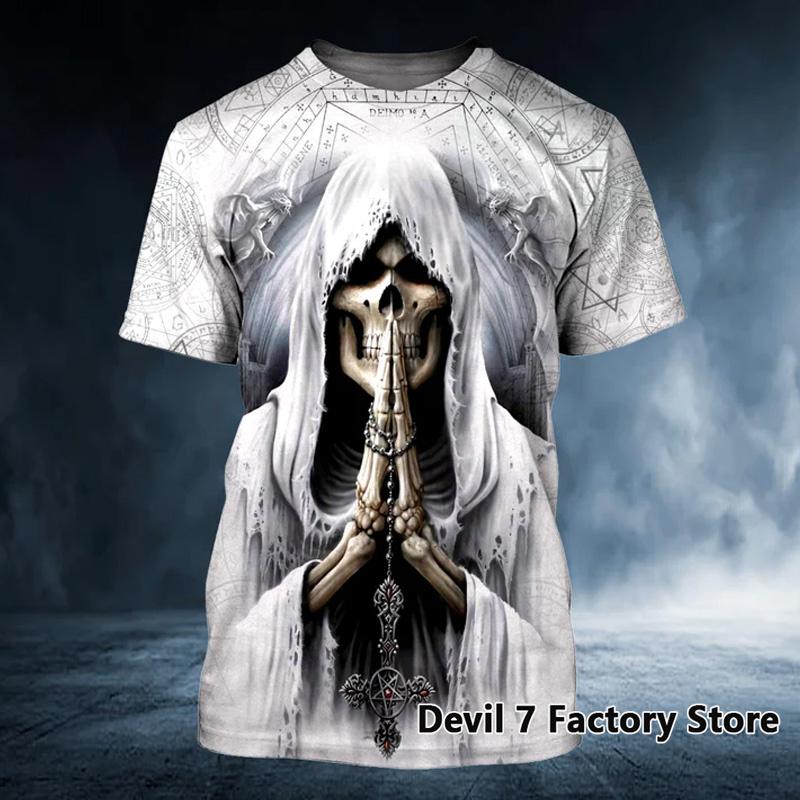 TIP723 Zomer Oversized T-shirt Mannen 3D Gedrukt Skull Angel Grafische Tees Mode Kleding Man Tops Streetwear Ronde Hals Korte Mouwen XL
