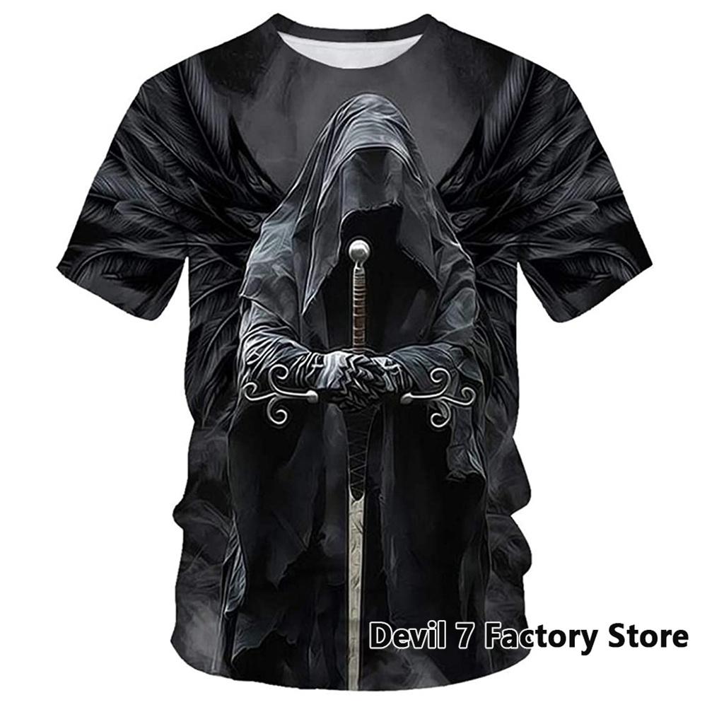 TIP723 Zomer Oversized T-shirt Mannen 3D Gedrukt Skull Angel Grafische Tees Mode Kleding Man Tops Streetwear Ronde Hals Korte Mouwen 3XL