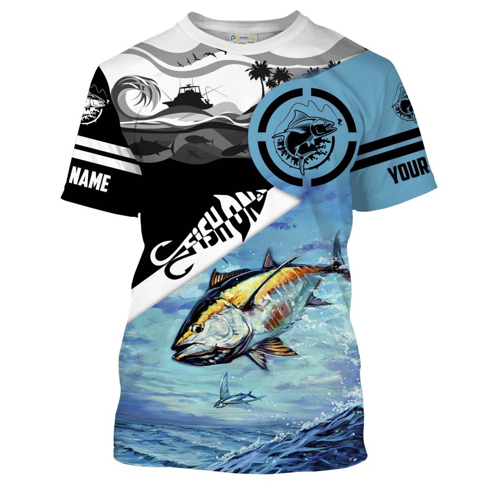 ETST WENDY 005 Tonijnvissen Gedrukt Heren T-shirt Vis Blauw Zomer Stijl Casual Unisex Plus Size Shirt Outdoor Harajuku O hals Custom Tops XS