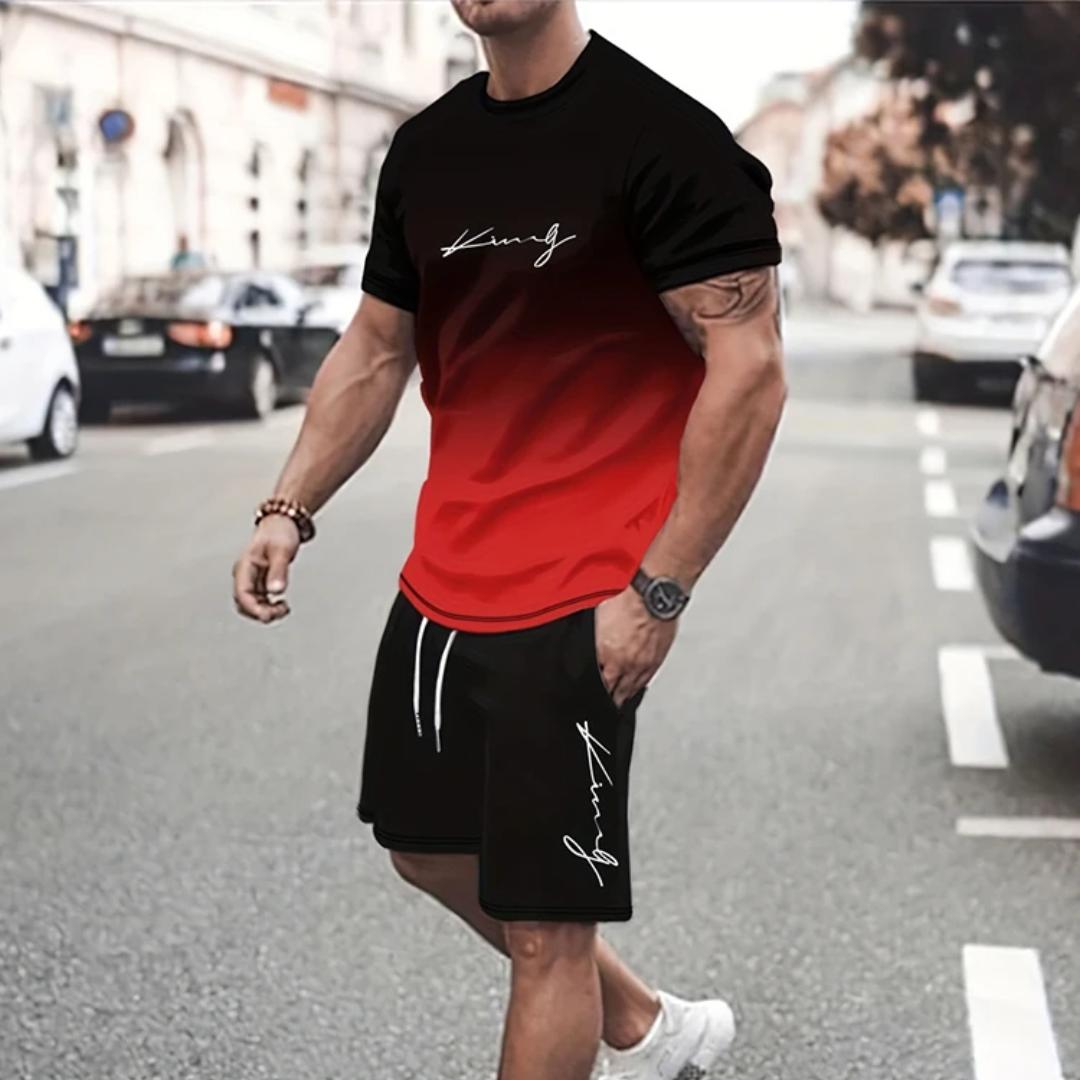 Wengy 2 Zomer Heren Casual Pak Straatmode Los en Comfortabel T-shirt Buitensporten Hardloopshorts Nieuwe Tekst Bedrukking XL