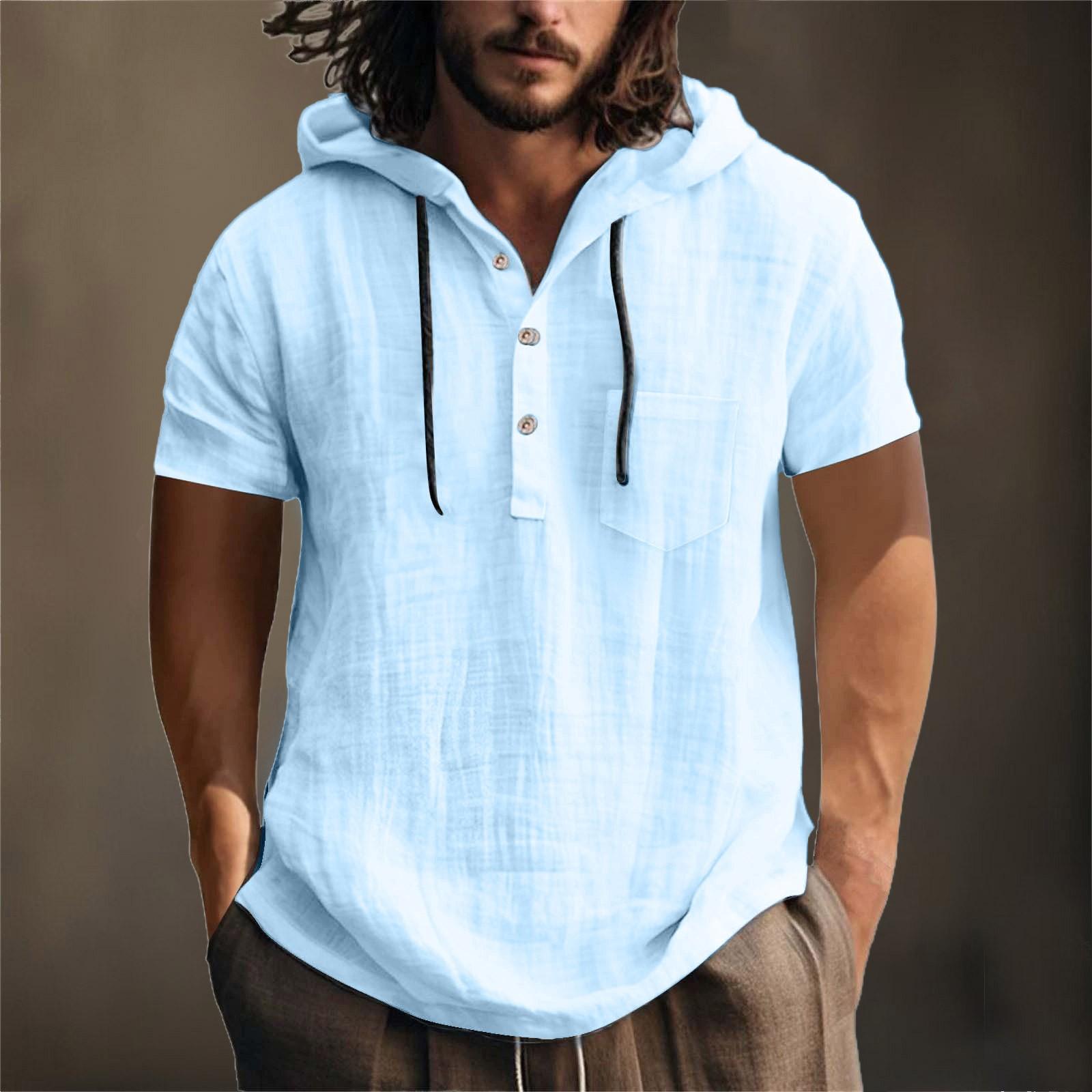 Ren Bag Heren hoodie met korte mouwen, zomers katoen, hennep, katoen, dun, casual, effen kleur, los L