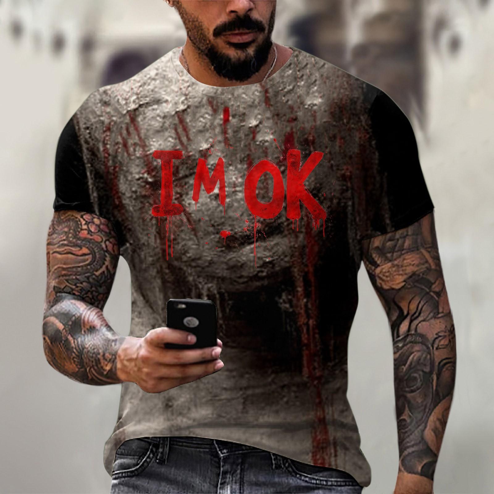War Academy Halloween printed men's round-neck cotton-like short-sleeved top T-shirt XXL zwart