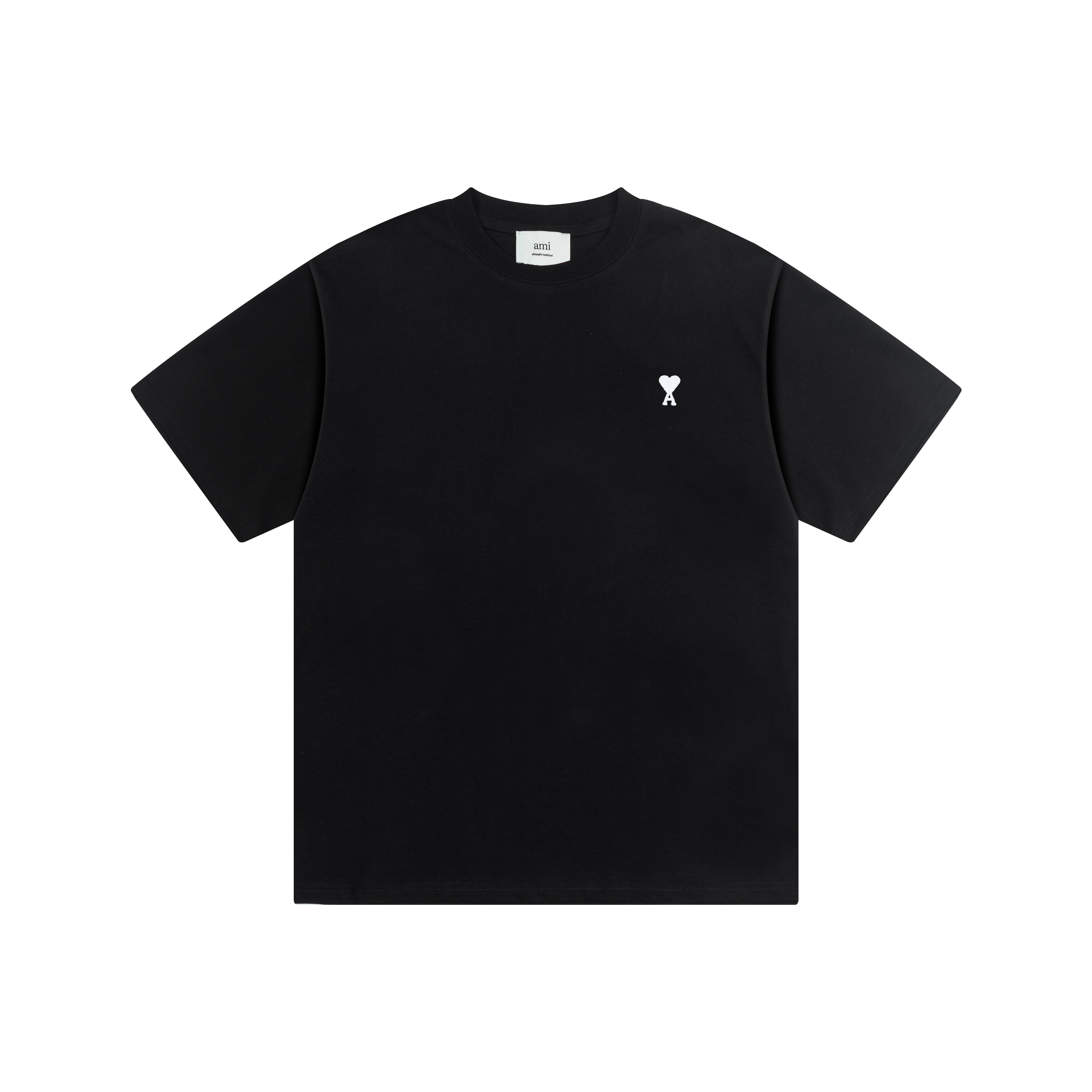 AMI 2025 Summer New Love Embroidered Logo Couple Cotton Short Sleeve Round Neck T-shirt L