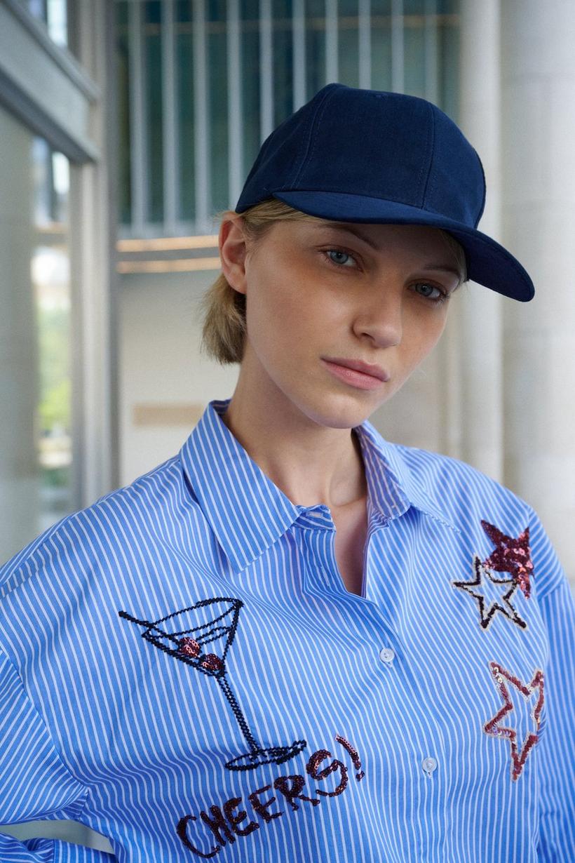 Mayerline Gestreept Popeline Hemd Met Borduurwerk