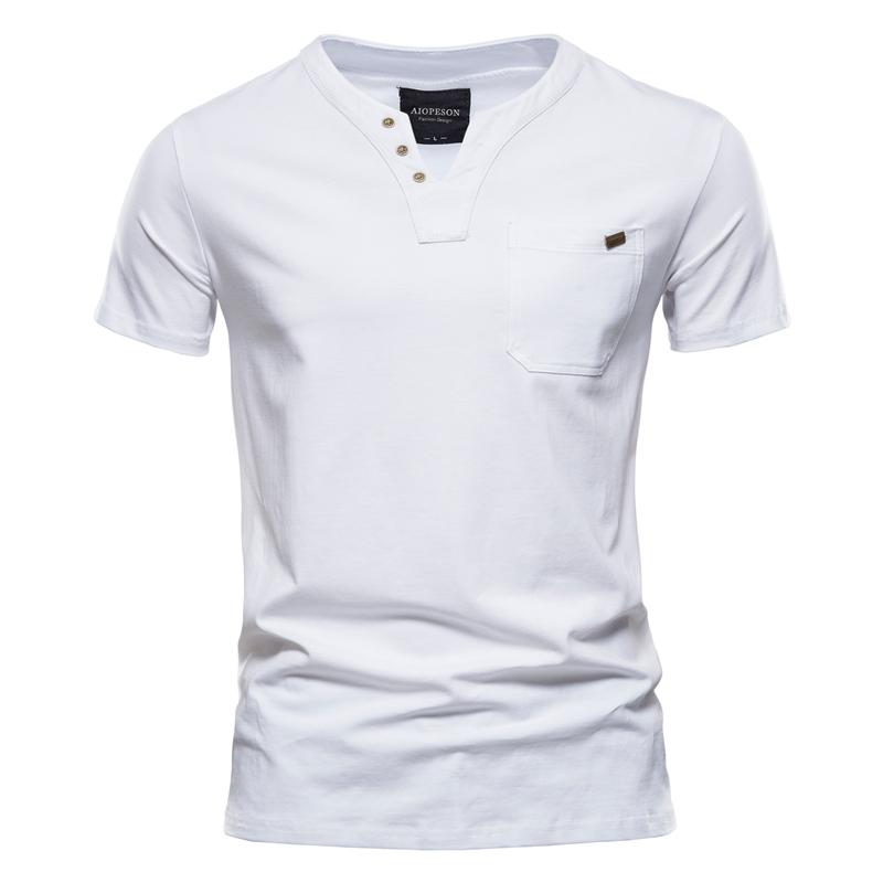 AIOPESON Men Fashion Usegiraffe Zomer Eenvoudig Casual T-shirt Mannen Mode Trend Sport T-shirt Mannen Knop Mannen T-shirt Slanke Katoenen Zak Heren T-shirt M wit