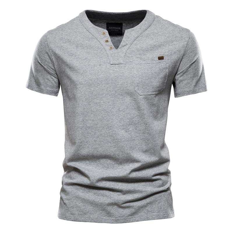 AIOPESON Men Fashion Usegiraffe Zomer Eenvoudig Casual T-shirt Mannen Mode Trend Sport T-shirt Mannen Knop Mannen T-shirt Slanke Katoenen Zak Heren T-shirt M grijs