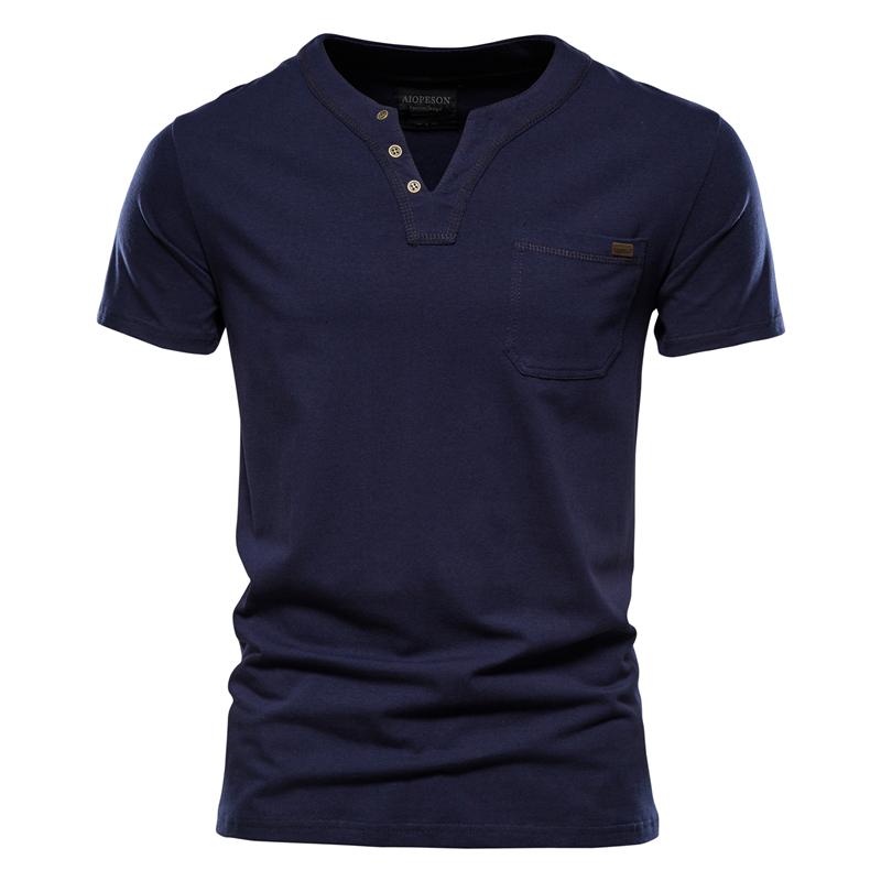 AIOPESON Men Fashion Usegiraffe Zomer Eenvoudig Casual T-shirt Mannen Mode Trend Sport T-shirt Mannen Knop Mannen T-shirt Slanke Katoenen Zak Heren T-shirt XL marineblauwe kleur