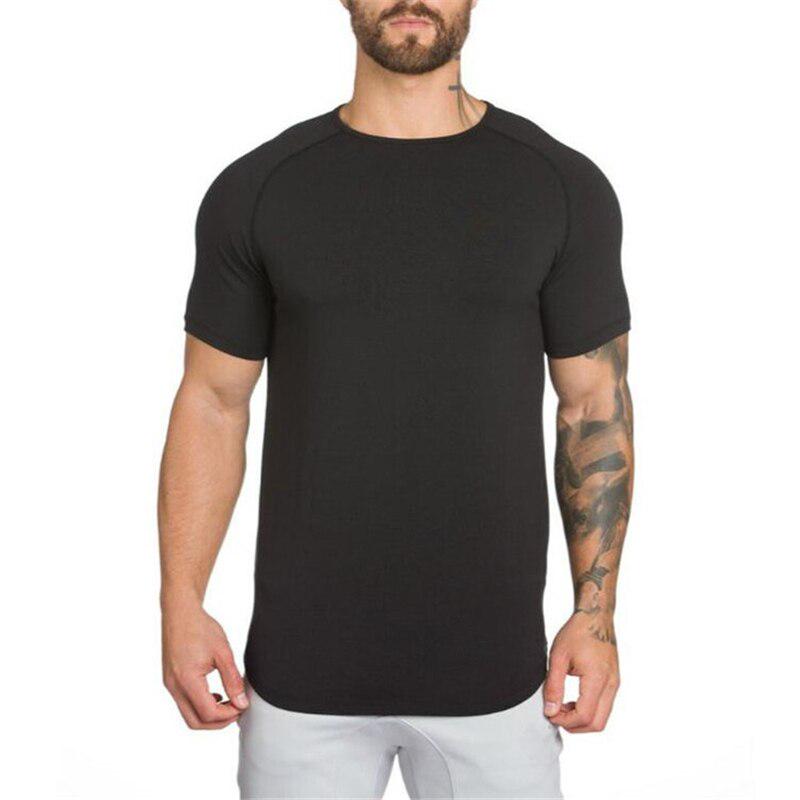 Muscleguys Merk sportscholen kleding verlengen hiphop T-shirt Mannen fitness Uitgebreide Schulp Zoom t-shirt bodybuilding t-shirts 2021 zomer tee shirt XL zwart