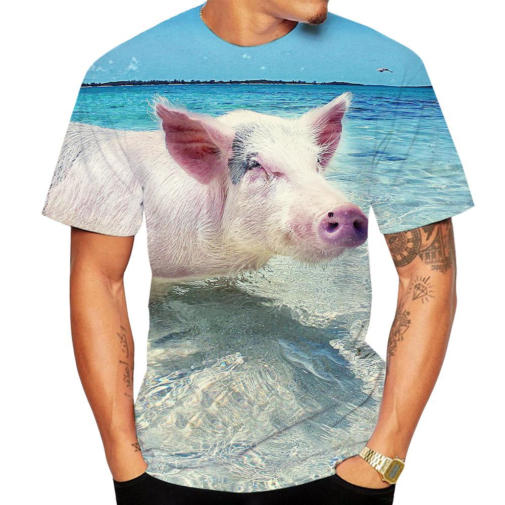 ETST WENDY 005 Zomer Nieuwigheid Dier Varken 3D Bedrukte Heren T-shirts Grappig Piggy Polyester Ronde Hals Korte Mouw Losse Tops Oversized T-shirts L