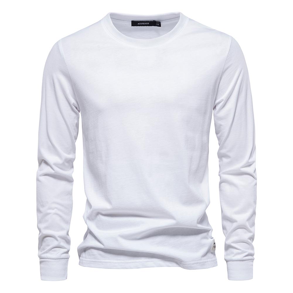 AIOPESON Men Fashion AIOPESON Effen Kleur Katoenen T-shirt Mannen Casual O-hals Lange Mouwen Heren T-shirts Nieuwe Herfst Hoge Kwaliteit Kleurrijke T-shirt voor Mannen M 60-70 kg