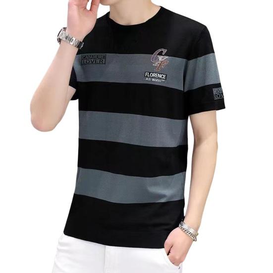 Meizhenchang Zomer Heren T-shirt Colorblock Gestreept Dun Ademend Korte Mouwen Losse O-hals Letterborduurwerk Plus Size Trui Casual Dagelijks Kantoor Top M donkergrijze kleur