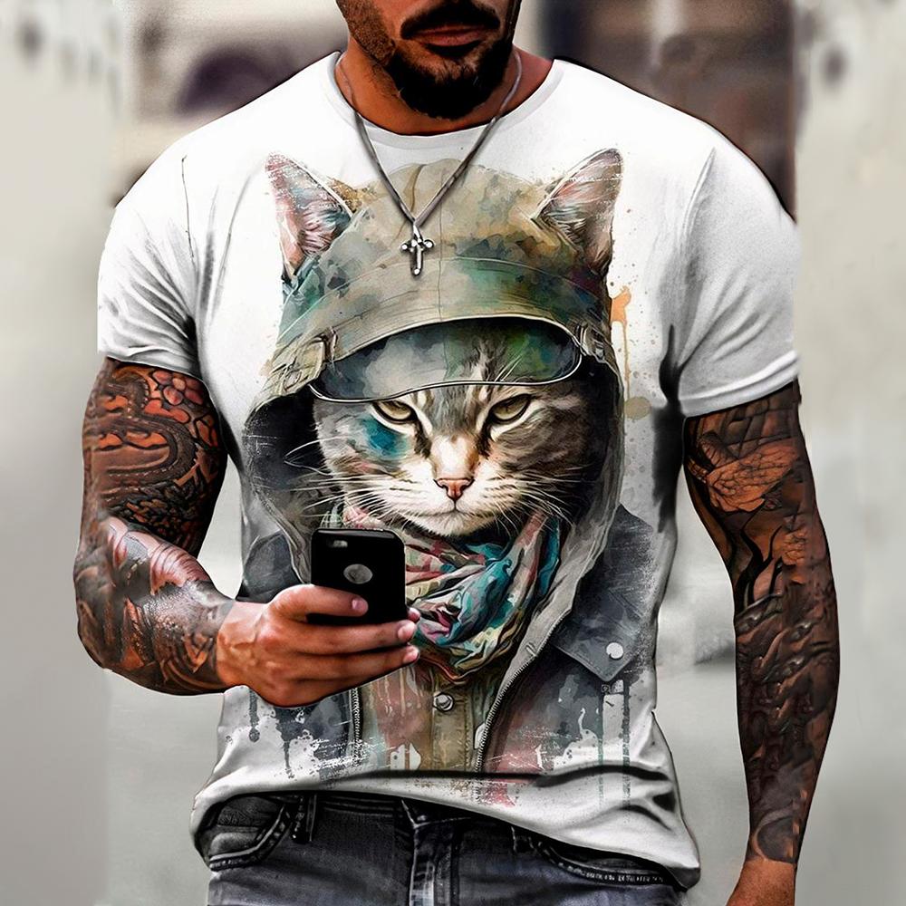 ETST WENDY 05 Men's T-Shirt Trend Cat Element T Shirt For Men Daily Outdoor Fashion O-neck Short Sleeve Tees Comfortable Material Clothing Top 4XL
