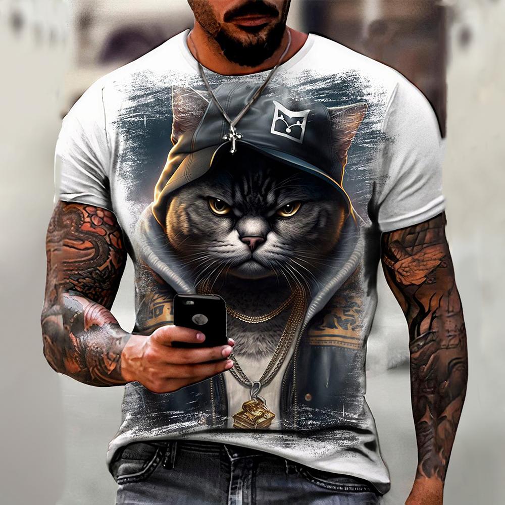 ETST WENDY 05 Men's T-Shirt Trend Cat Element T Shirt For Men Daily Outdoor Fashion O-neck Short Sleeve Tees Comfortable Material Clothing Top XL
