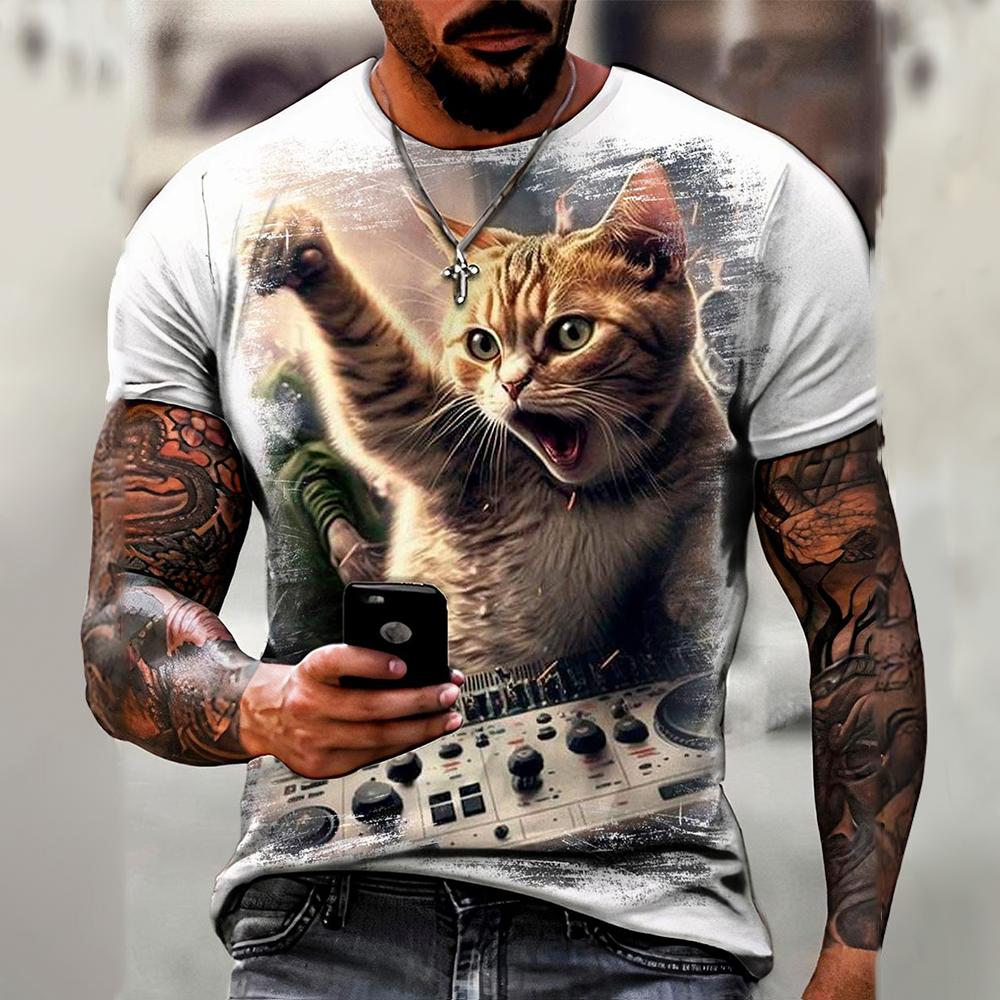 ETST WENDY 05 Men's T-Shirt Trend Cat Element T Shirt For Men Daily Outdoor Fashion O-neck Short Sleeve Tees Comfortable Material Clothing Top L