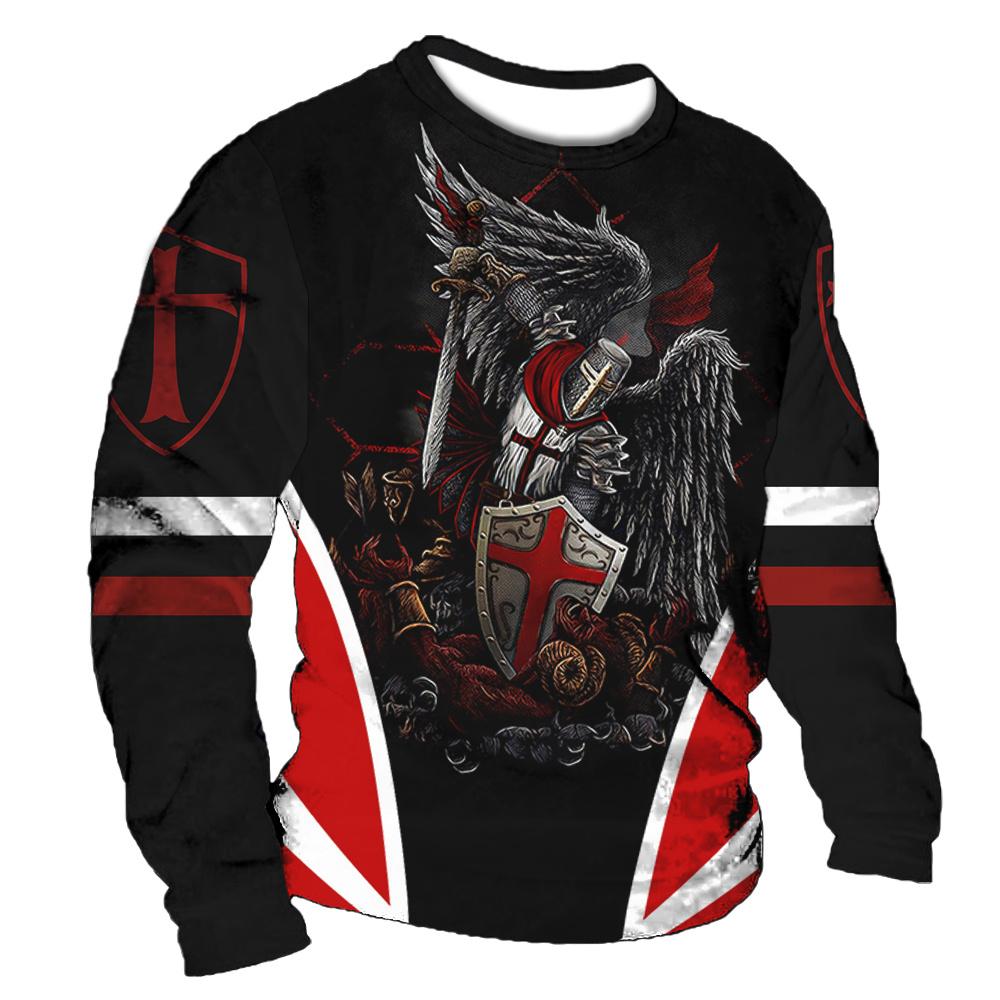 Bobby3 Vintage T-shirts Heren Katoenen T-shirt met lange mouwen Crusader Knight Grafische tops 5xl 3d print T-shirt Casual O-hals Oversized kleding L