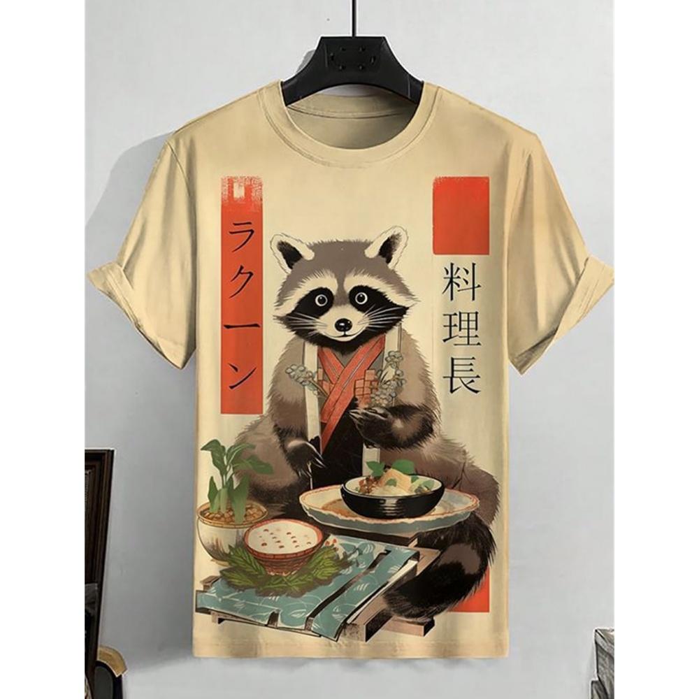 ETST0012 Japanse Samurai Kat Heren T-shirt Zomer Mode Korte Mouw Casual Top Losse Ademende Micro Elastische O Hals T-shirt Heren M