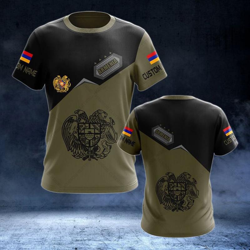 ETST0013 Armeense vlag en wapen grafische T-shirt zomer casual trui herenmode losse T-shirts jongens oversized korte mouwen tops 6XL L
