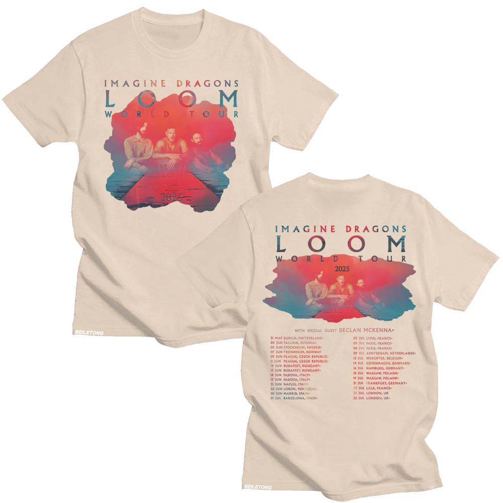 Trendy discount Imagine Dragons Band Loom Tour 2025 Nieuwe T-shirts Heren Dames Mode Hip Hop Retro T-shirt Katoen Korte Mouw Tees Esthetische Tops L zand