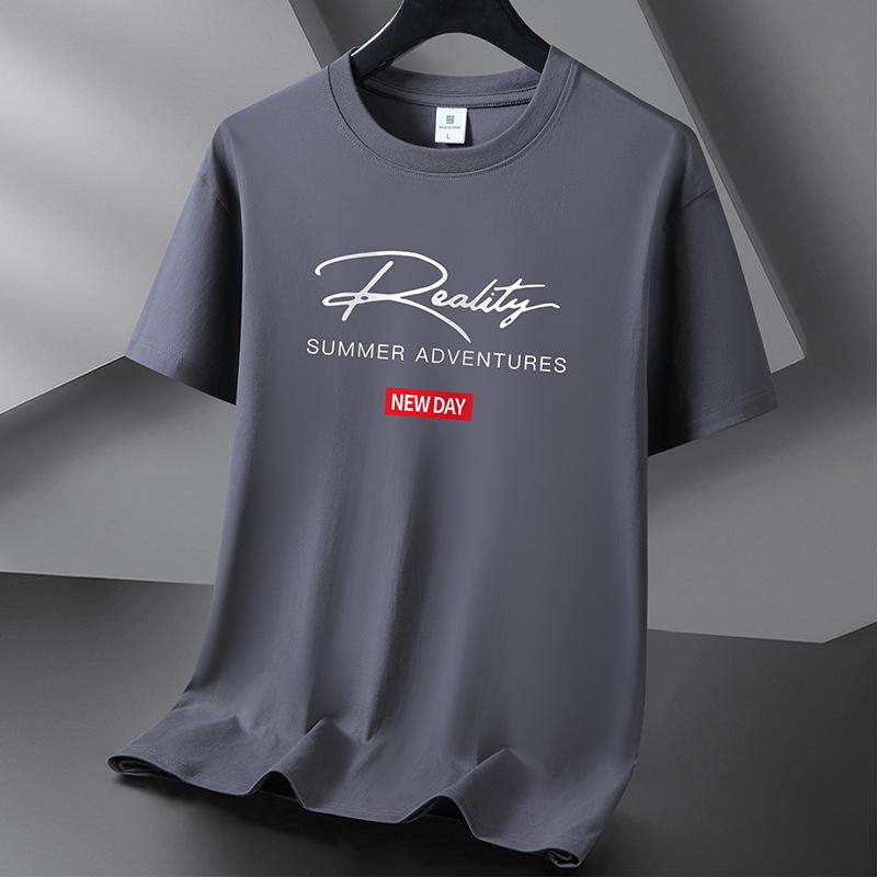 Lucky Black Cat 10 Colors Pure Cotton Short Sleeve T-shirt Men's Casual Round Neck Loose Tee Shirt Large Size S-6XL 3XL donkergrijze kleur