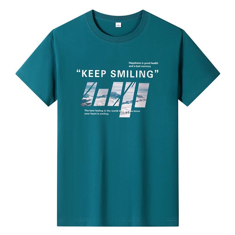 Bistrota Keep Smiling Mens Fashion Short-sleeved T-shirt Pure Cotton Casual Tee M-6XL 6XL zout water