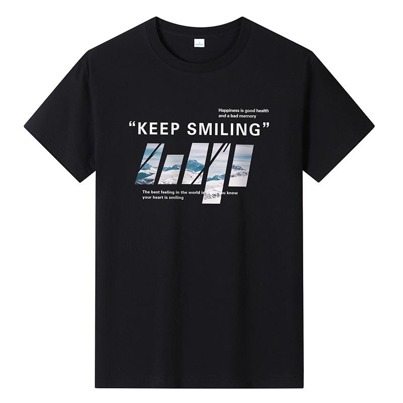 Bistrota Keep Smiling Mens Fashion Short-sleeved T-shirt Pure Cotton Casual Tee M-6XL XXXL