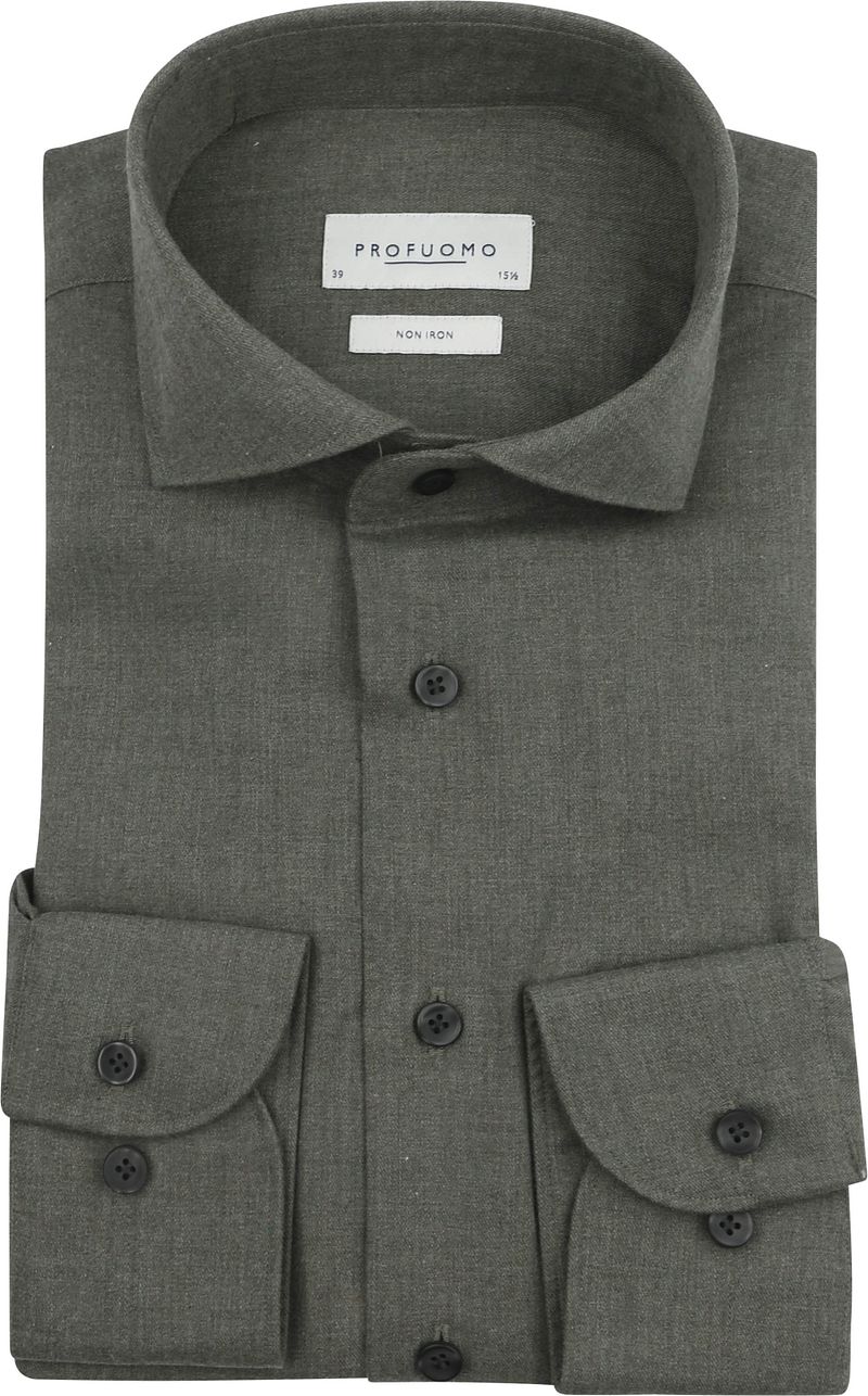 Profuomo Overhemd Peached Twill Flanel Groen