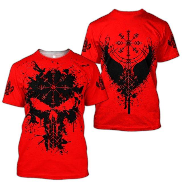 Baibao QIQI Viking Symbool Raven Tattoo Rode 3D Print Heren T-shirts Zomer Casual Ronde Hals Korte Mouw Tee Shirts Unisex Straat tees Tops M