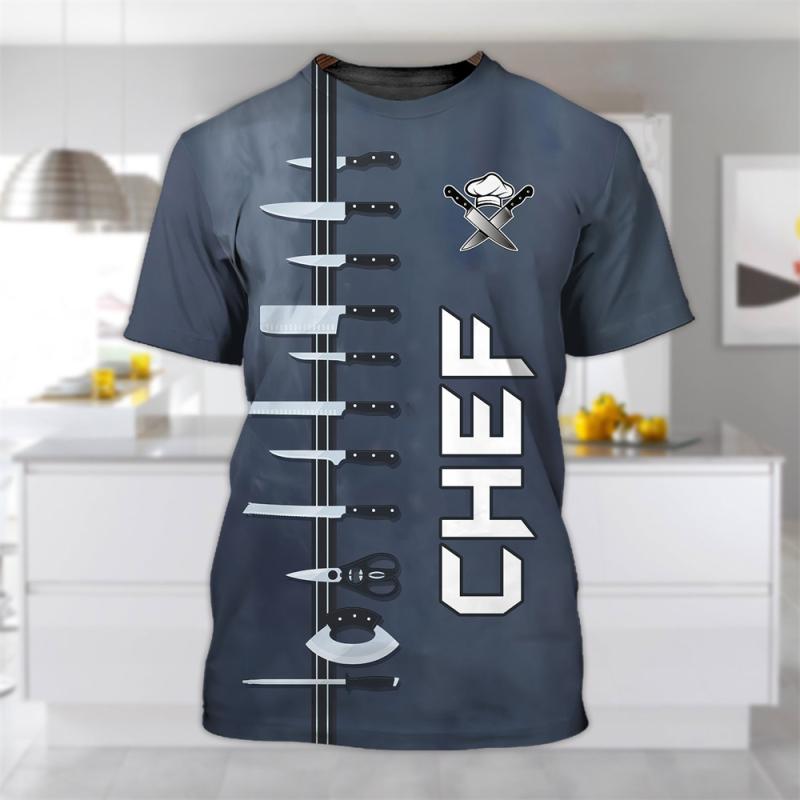 Nihao Heren T-shirt Keukengerei Print Hoogwaardige heren top Alledaagse vrijetijdskleding Werkkleding van de chef T-shirt met korte mouwen XL