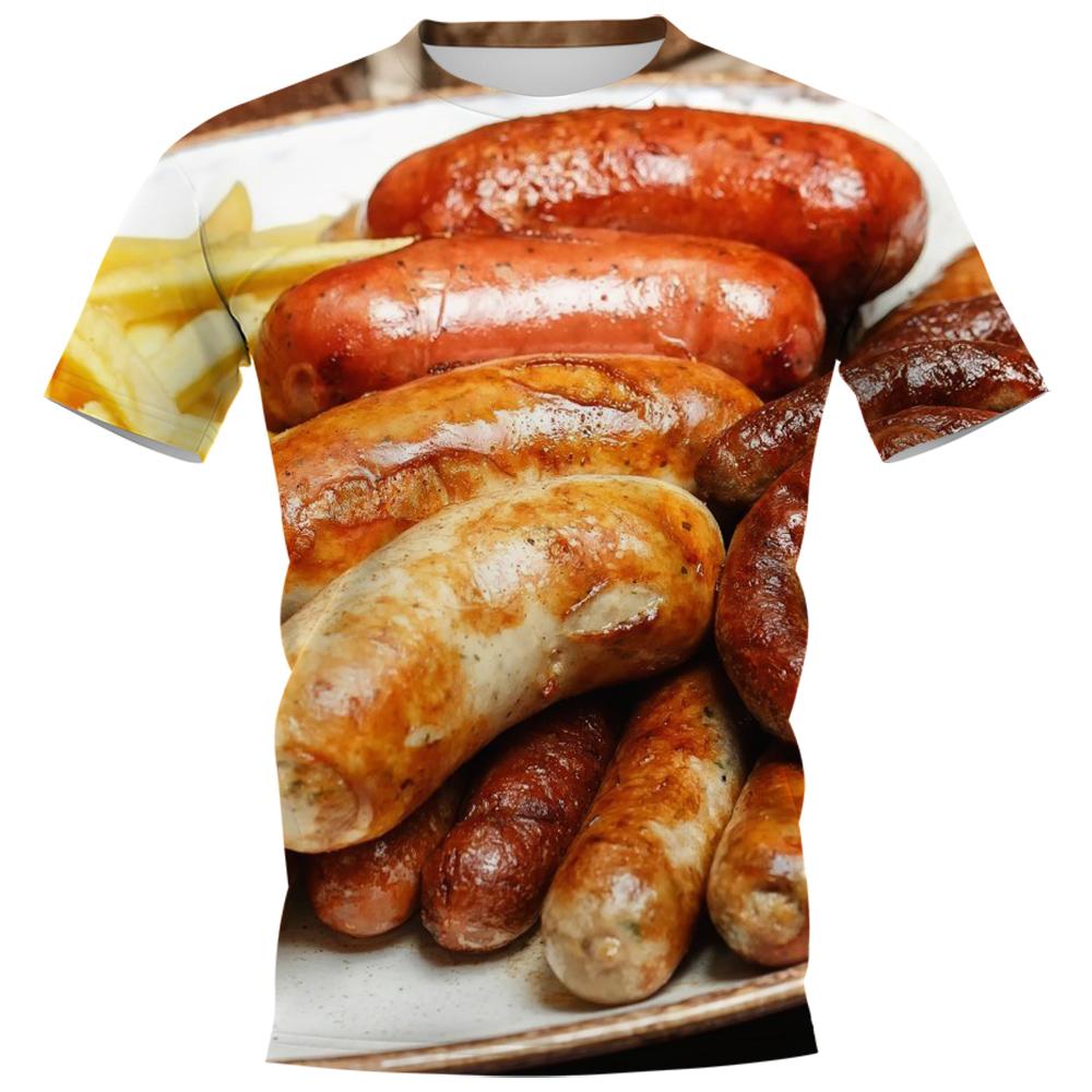 Laoxu HX Yummy Food T-shirts 3D Grafische Delicatesse Gegrilde Worsten Truien Polyester Alle Bedrukte T-shirts Harajuku Herenkleding M
