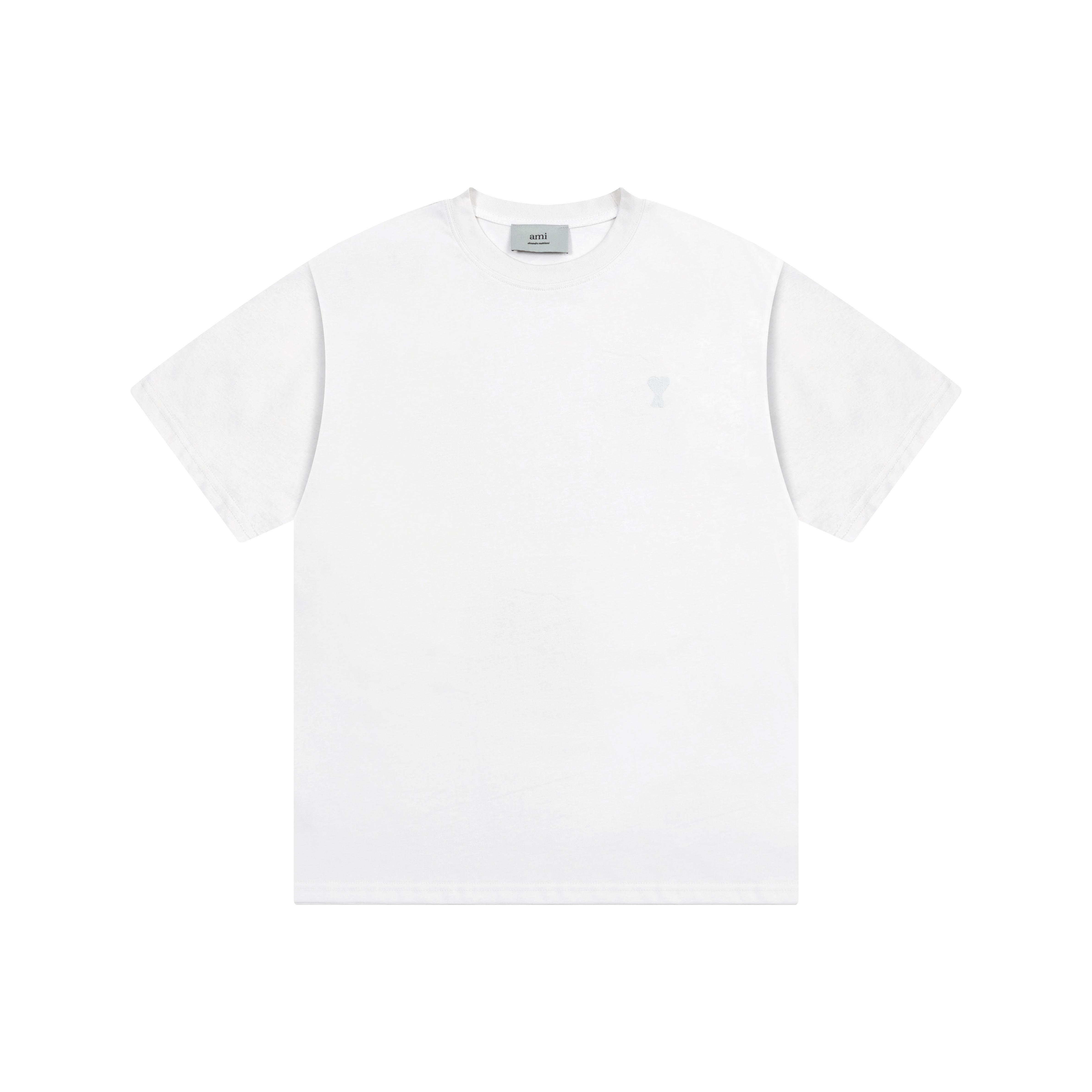 AMI 2025 Summer New Love Embroidered Logo Couple Cotton Short Sleeve Round Neck T-shirt M