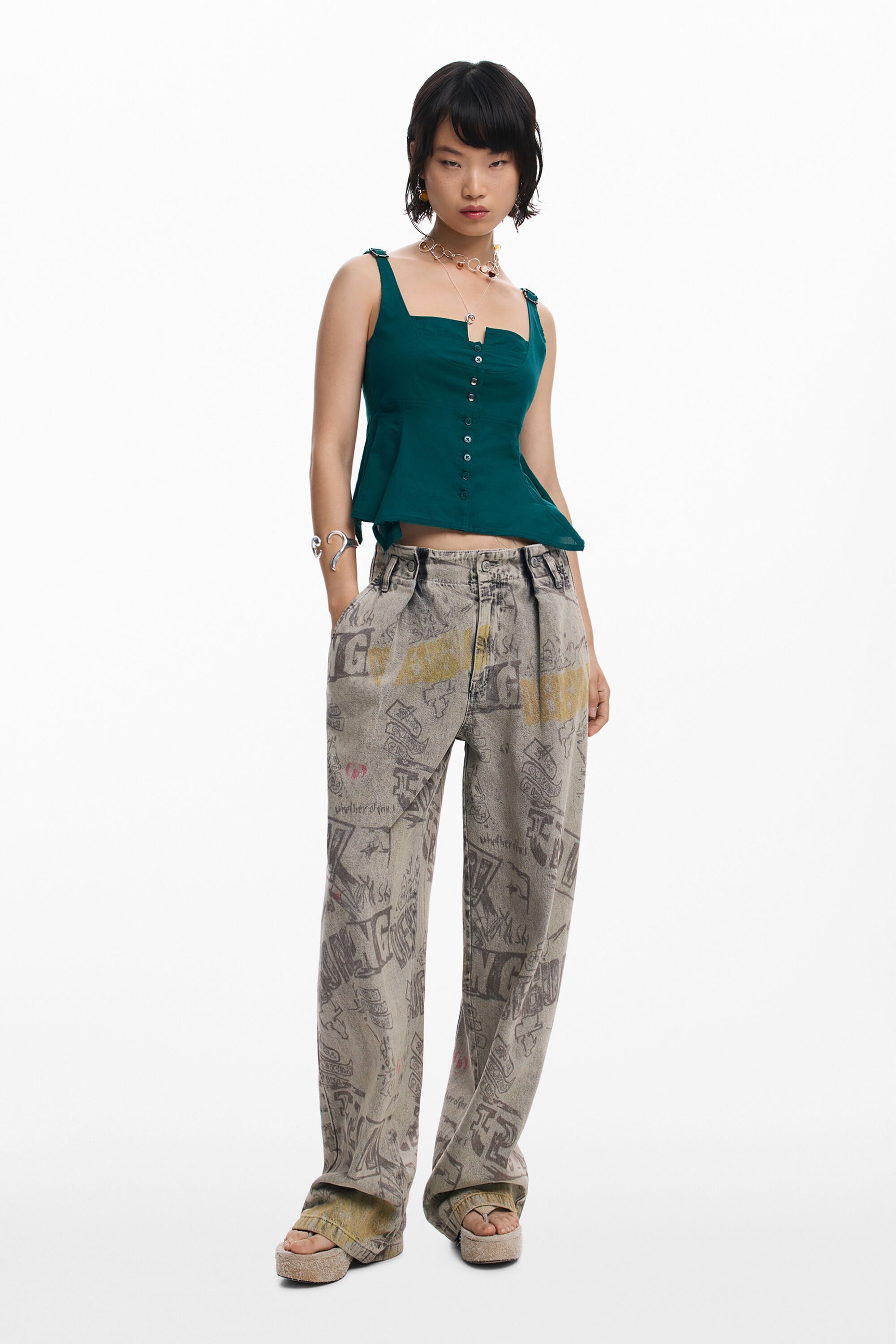 Desigual Mouwloze blouse met knopen - WHITE