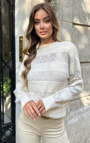 Jurkjes Lurex Trui Oversized Ecru Goud