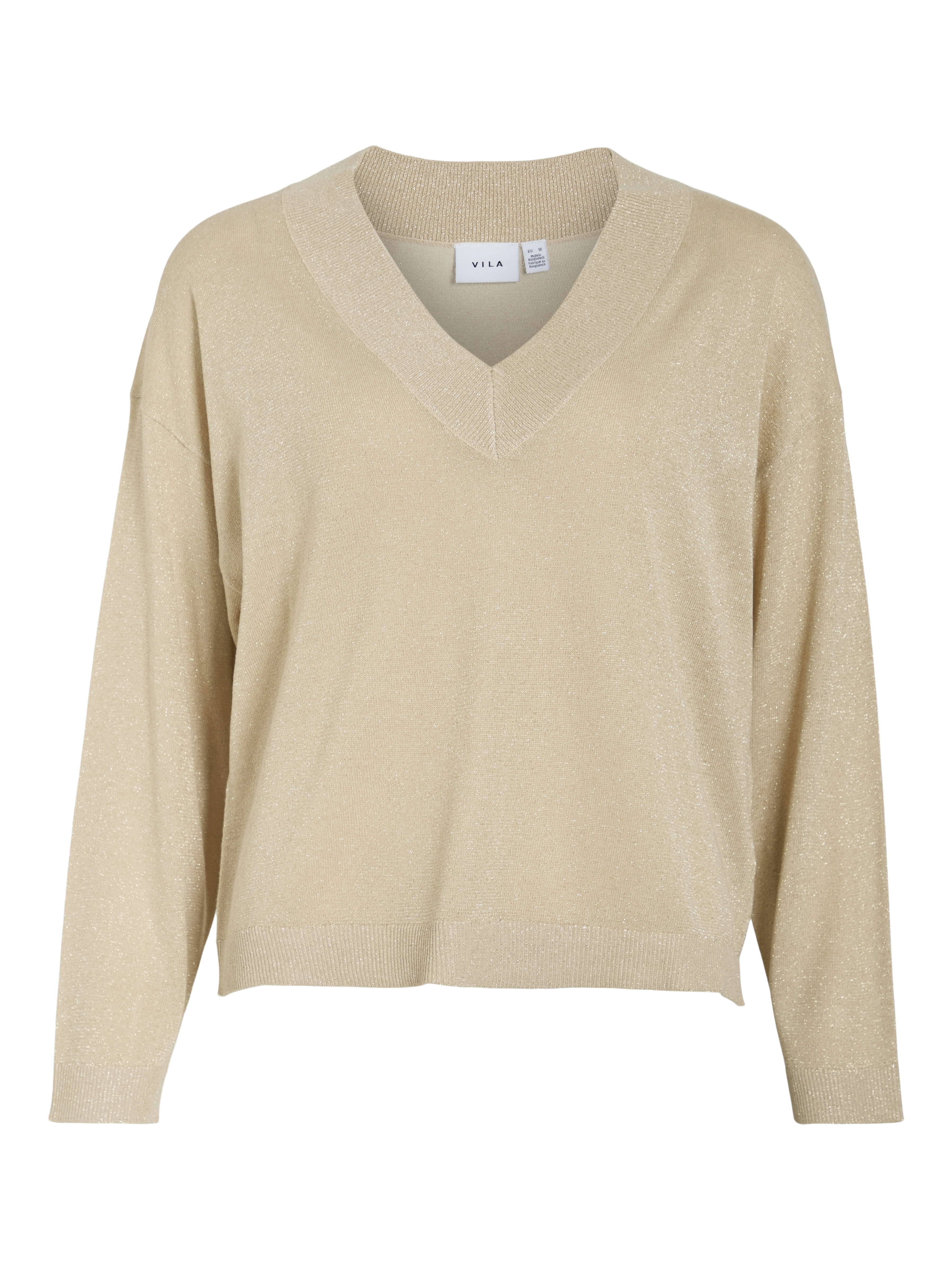 Vila viginny v-neck l/s glitter knit top 14110464 frosted almond