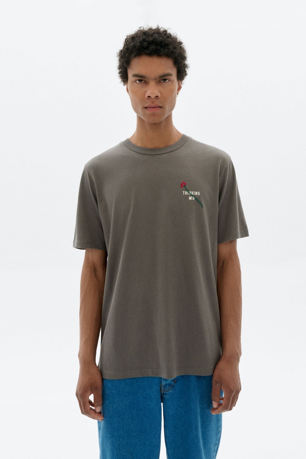 Thinking mu Herren vegan T-Shirt Zach Gestickte Blume Grau