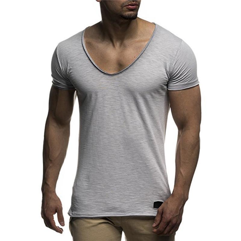 KaiTingu T-shirt met V-hals en korte mouwen Top Slim Muscle Casual T-shirt Heren 3XL grijs